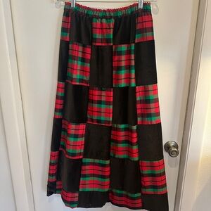 Plaid Brown, Green and Red Women's Maxi Skirt - Size Small